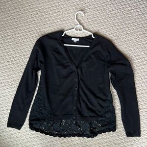Garnet Hill Black Cardigan with Lace Detail - L